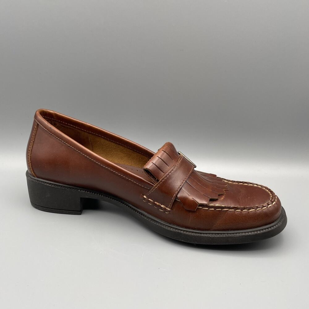 Eastland Rosalie Loafers Size 10 Brown Leather Academia Fringe Buckle Country - Picture 5 of 13